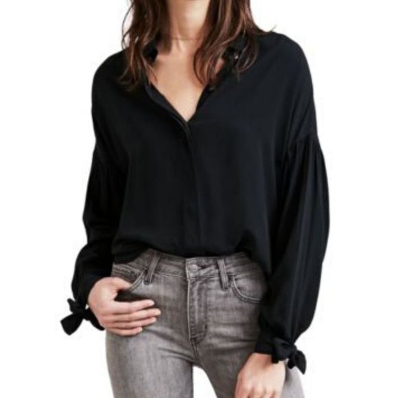 Levis Terri Long Sleeve Button up Blouse Tie Cuff Black Caviar XS - Picture 1 of 7